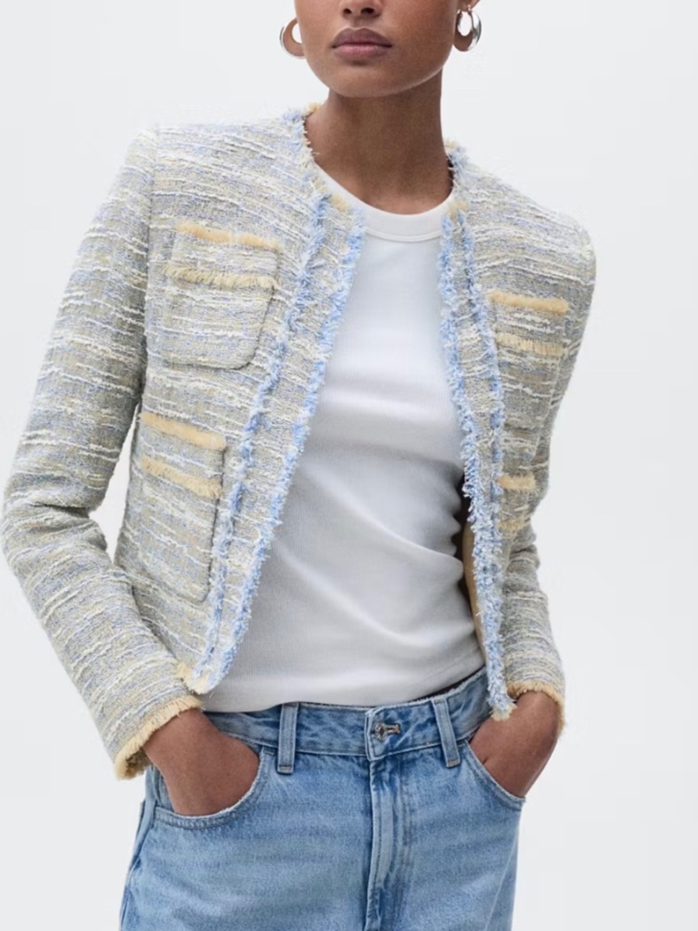 Mango - Tweed Jacket with Frayed Ends